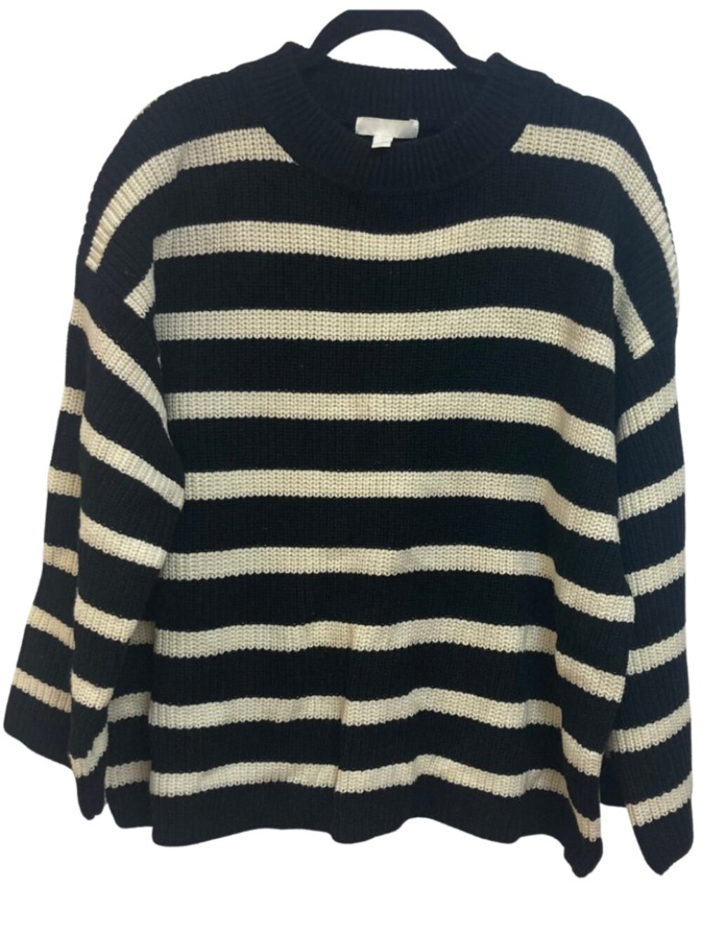 H&M Black and White Striped Crew Neck Sweater Size Large